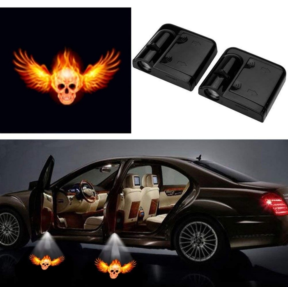 2 Skull with wings led projector car door ghost lights